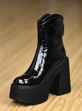 misili~12cm 马丁粗跟短靴2026秋冬季新款高跟鞋防水台厚底女靴子