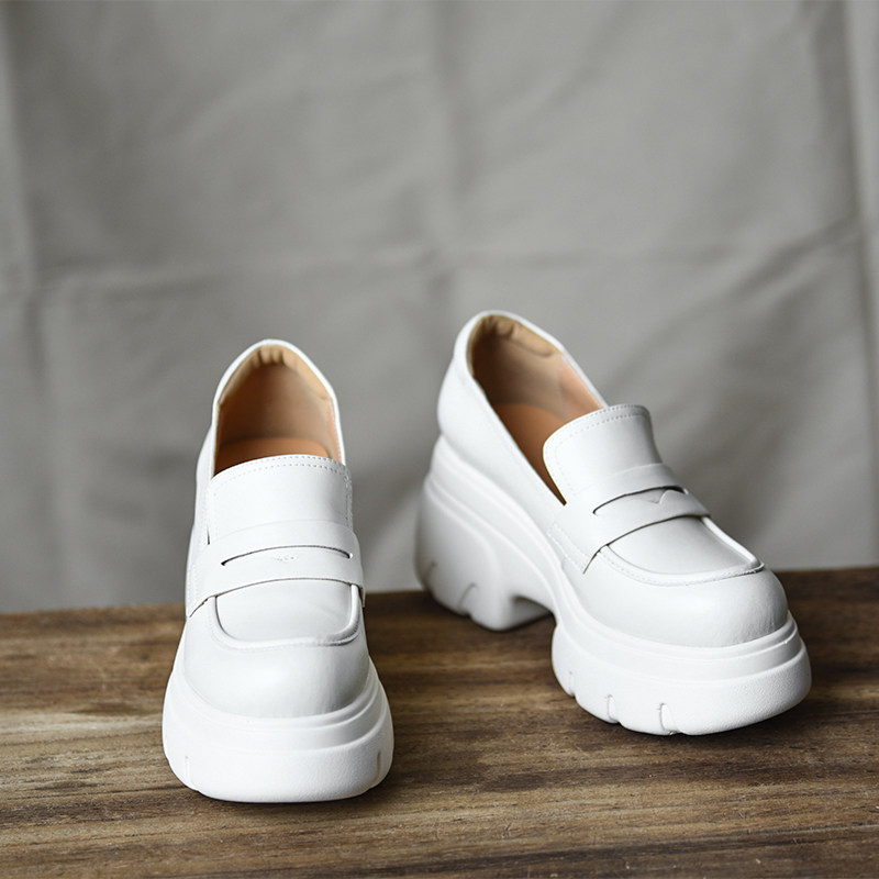 misili 乐福鞋粗跟单鞋8.2cm圆头高跟鞋2026春季新款厚底真皮女鞋,女鞋,深口单鞋,淘宝优惠券,粉丝福利购,淘宝优惠卷