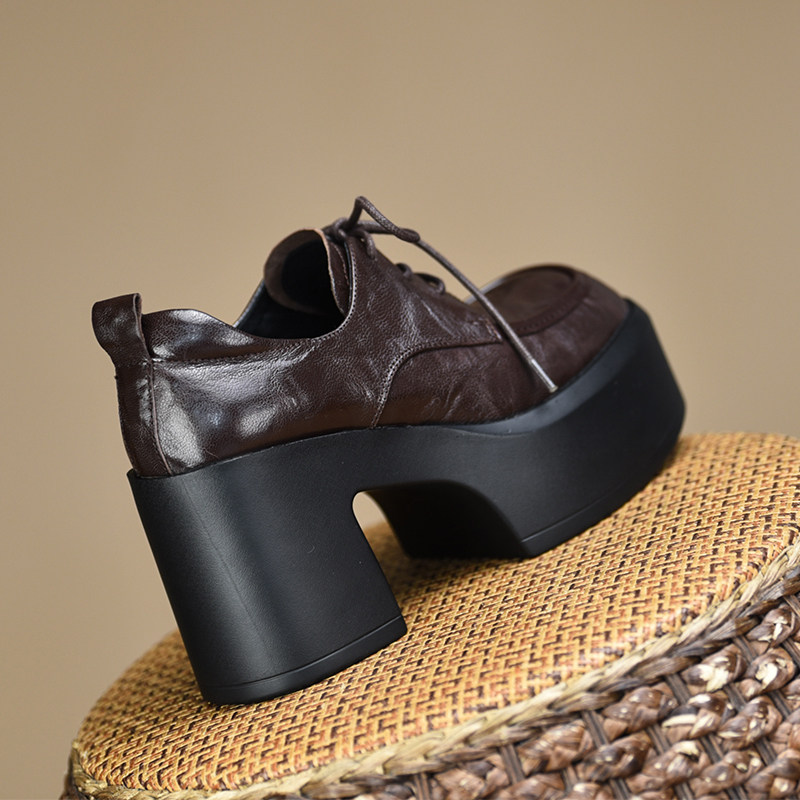 misili 2026春季粗跟深口单鞋女高跟系带厚底防水台复古女鞋,女鞋,深口单鞋,淘宝优惠券,粉丝福利购,淘宝优惠卷