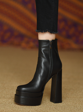 misili防水台粗跟短靴女14.5cm超高跟鞋2026秋冬季新款厚底女靴子