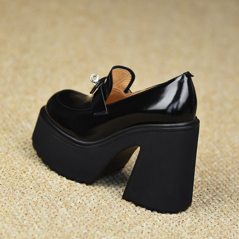 misili乐福鞋粗跟单鞋12cm圆头高跟鞋2026春季新款小个子厚底女鞋,女鞋,深口单鞋,淘宝优惠券,粉丝福利购,淘宝优惠卷