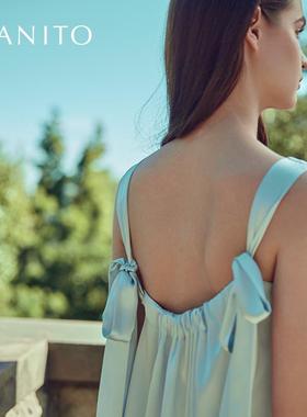 Ehouse/曼尼陀Grace 连衣裙飘带背心裙桑蚕丝长裙居家可外穿