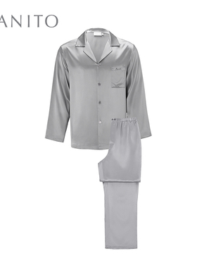 MANITO/曼尼陀Chemise可机洗男士家居服套装桑蚕丝睡衣长袖长裤