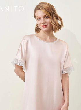 MANITO/曼尼陀Luella桑蚕丝短袖连衣裙蕾丝边圆领睡裙春夏新品