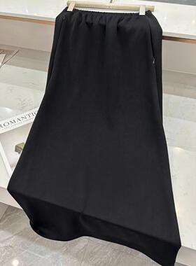 老钱风R 四季可穿高腰显瘦松紧腰气质黑色半身裙长裙