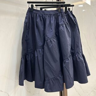 老钱风拉夫紫标春夏Ke塔夫高腰显瘦褶皱蓬蓬半身裙休闲中长款拼接