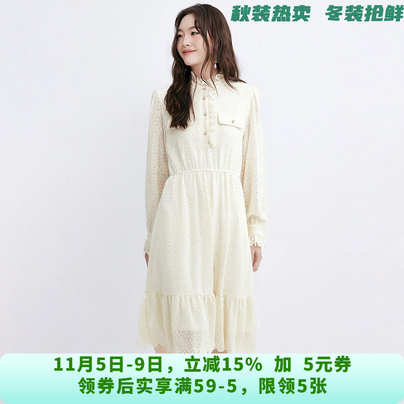 RU0A0058蕾丝拼接中裙温柔风裙子连衣裙女10.2秋