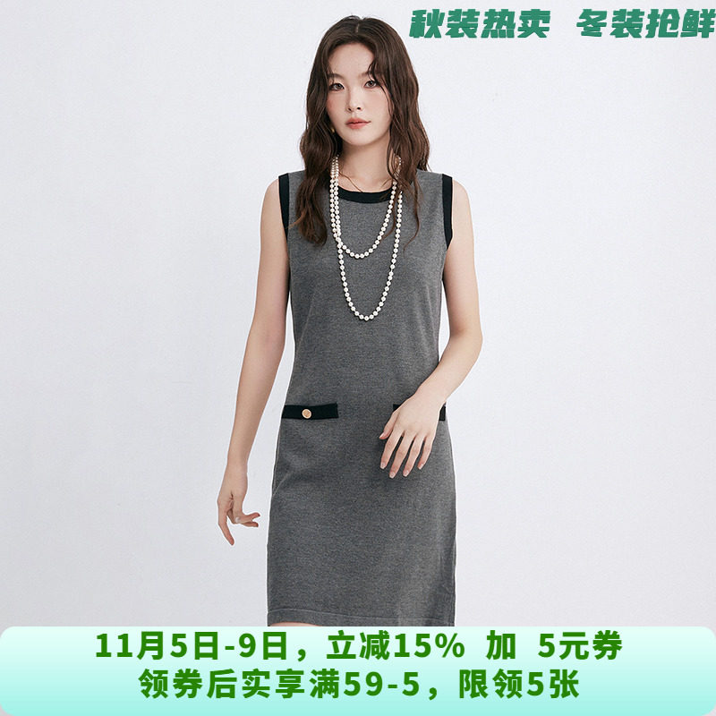 RU0A0057拼色无袖中裙套头微弹裙子连衣裙女10.2秋