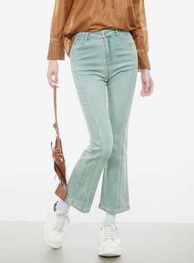 SW0S0009高腰微喇长裤复古做旧裤子牛仔裤女3.13春