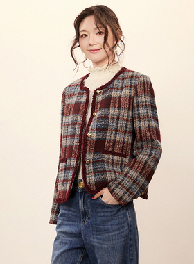 LH0K0004复古格纹长袖上衣单排扣舒适外套女1.16春