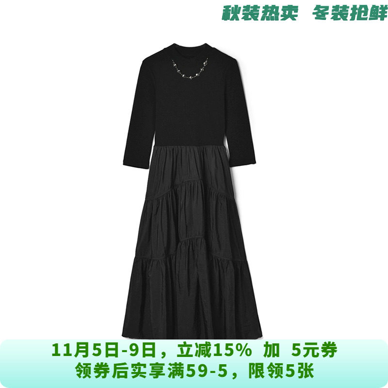 RU0A0039松紧腰长裙套头九分袖裙子连衣裙女9.29秋