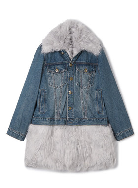 AF0K0004拼接毛绒保暖上衣宽松单排扣外套女12.20冬