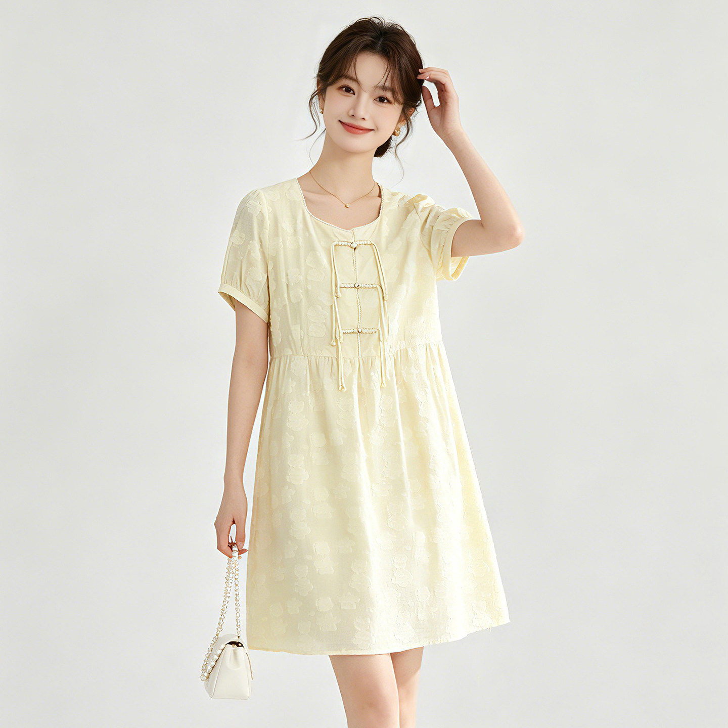 QT0A0013新中式盘扣文艺风清新裙子连衣裙女6.20夏