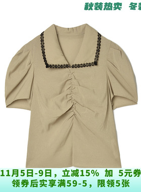 【热卖】HG0D0066褶皱设计感上衣套头五分袖衬衫女2025夏