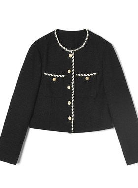 UN0K0020名媛气质拼色上衣长袖短款外套女1.19春