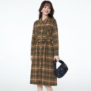 GM0A0017复古格纹中长裙高腰裙子连衣裙女3.17春