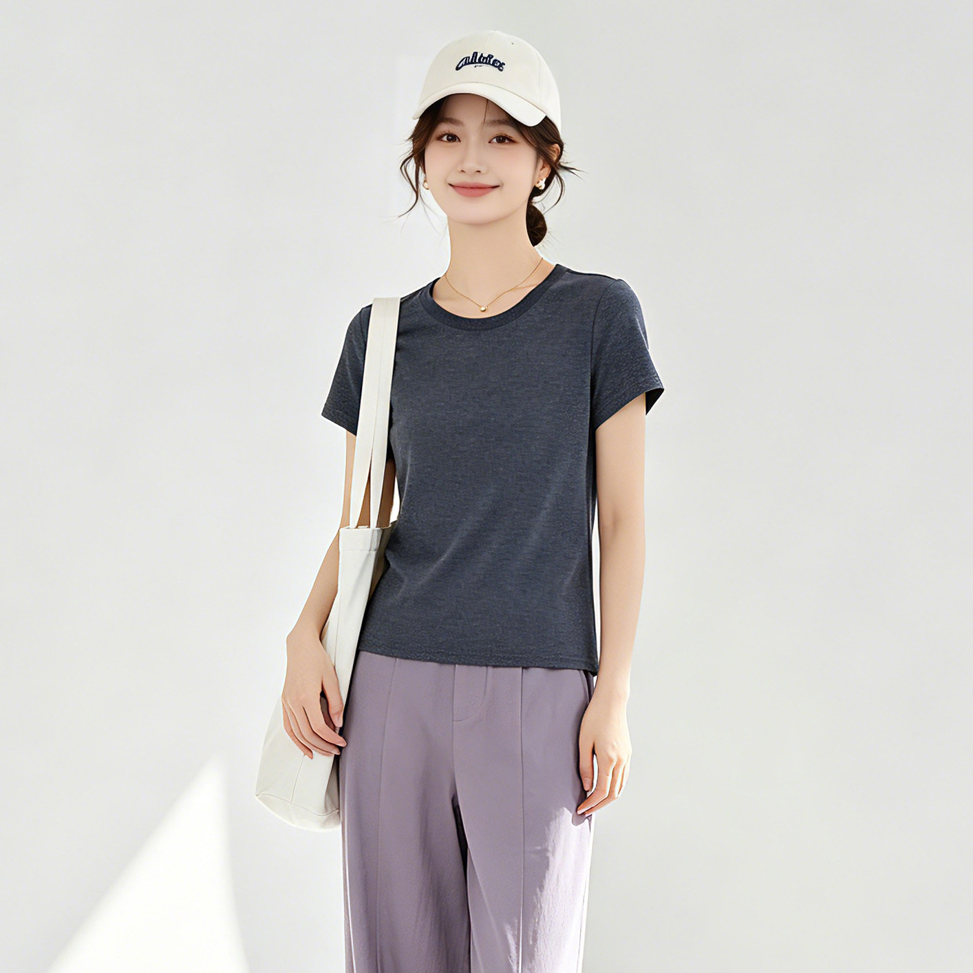 BY0C0031纯棉有弹力直筒百搭休闲上衣T恤女6.28夏