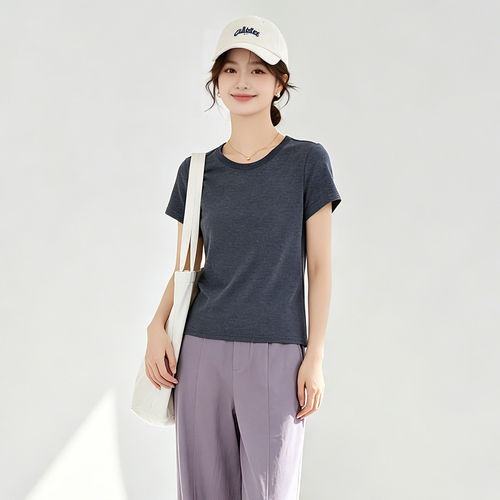 BY0C0031纯棉有弹力直筒百搭休闲上衣T恤女6.28夏
