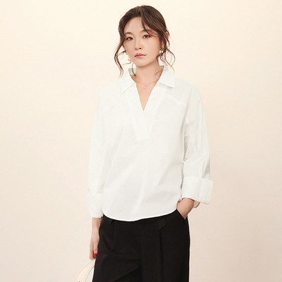 LH0D0007干练气质套头上衣纯色蝙蝠袖衬衫女1.16春