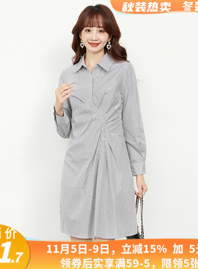 IA0A0006黑白格纹中裙褶皱设计裙子连衣裙女10.16春