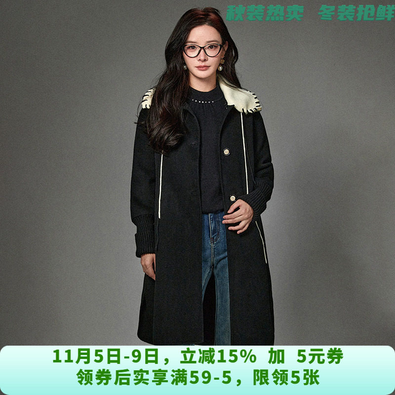 LR1E0009含绵羊毛娃娃领双面尼毛呢外套大衣女10.22冬