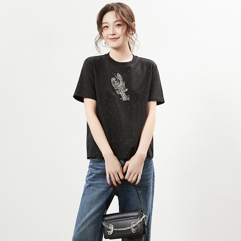 深圳南油NY0C0021时尚钉珠圆领短袖上衣T恤女4.22夏