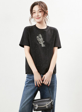 深圳南油NY0C0021时尚钉珠圆领短袖上衣T恤女4.22夏