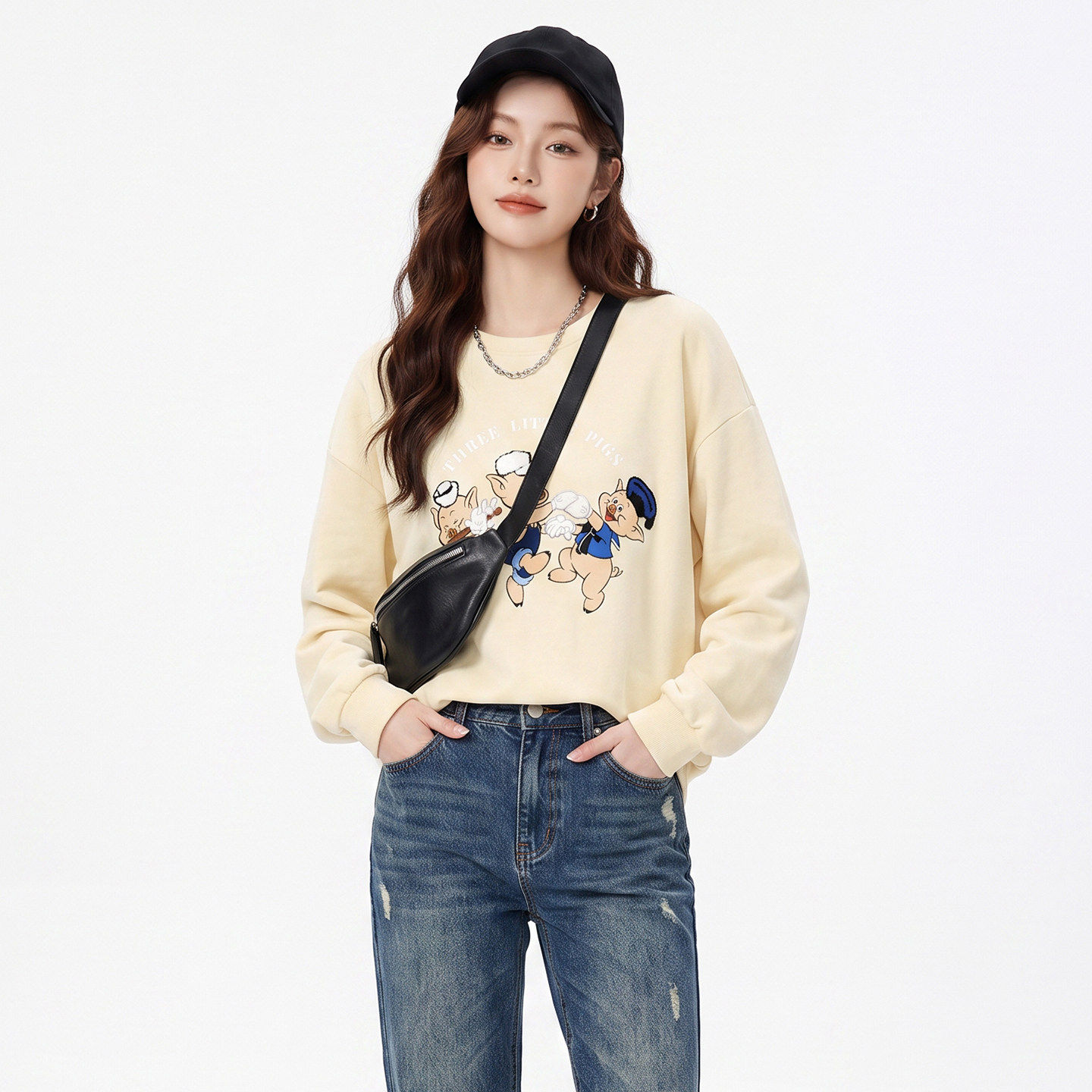 NR0L0008卡通图案纯棉中长款套头上衣卫衣女8.26秋
