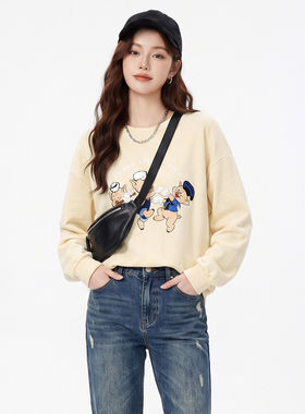 NR0L0008卡通图案纯棉中长款套头上衣卫衣女8.26秋