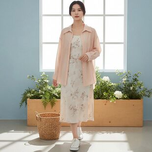 3.16春 专柜折扣女装 HH0U0056宽松衬衫 中长裙两件套装