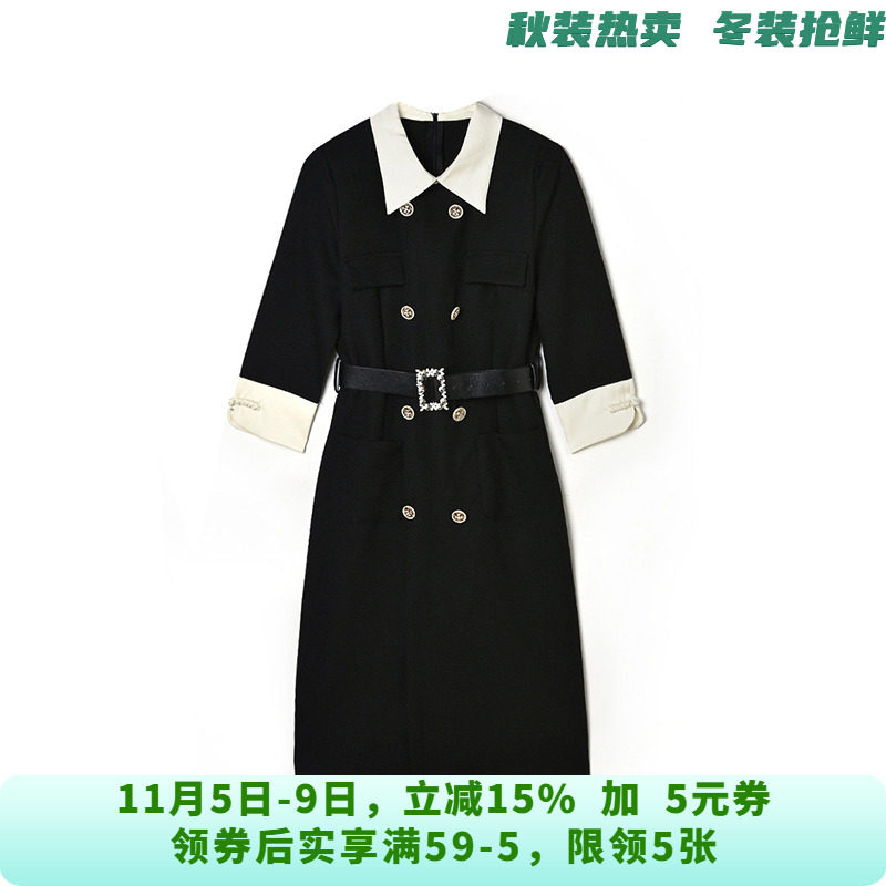 YG0A0002优雅气质中裙撞色拼接裙子连衣裙女7.9秋