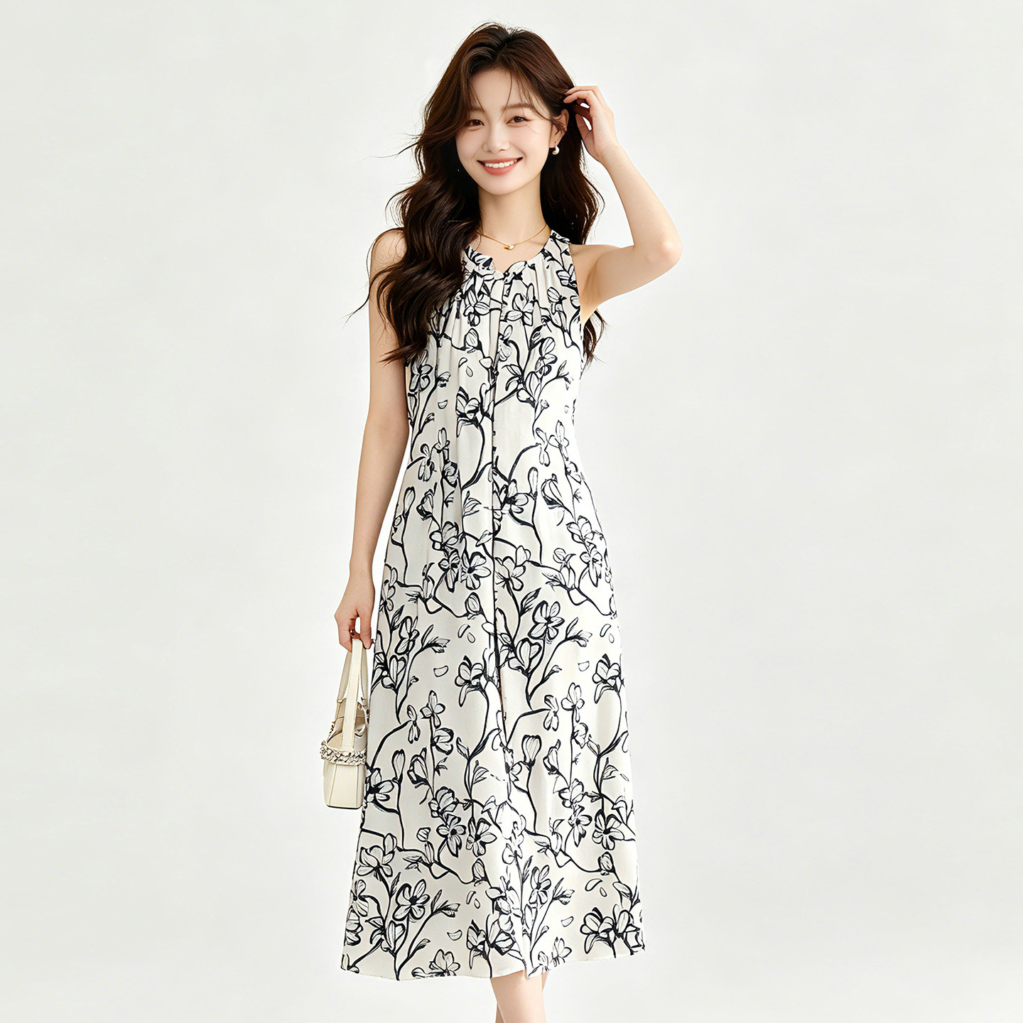 BK0A0029时尚印花宽松纯棉中长裙子连衣裙女6.29夏