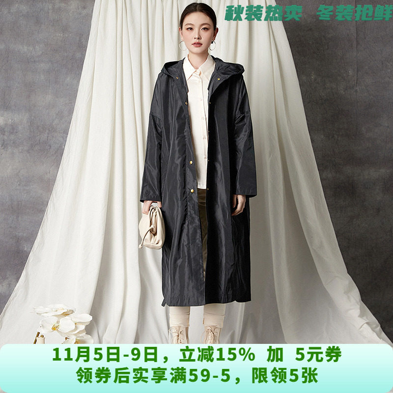 YC0J0001工装风连帽单排扣长袖风衣外套女8.27秋