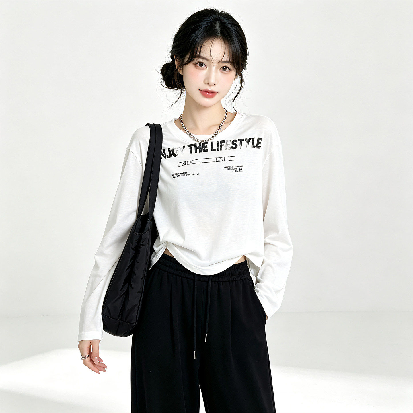 NR0C0010字母印花百搭套头有弹力上衣T恤女8.22秋