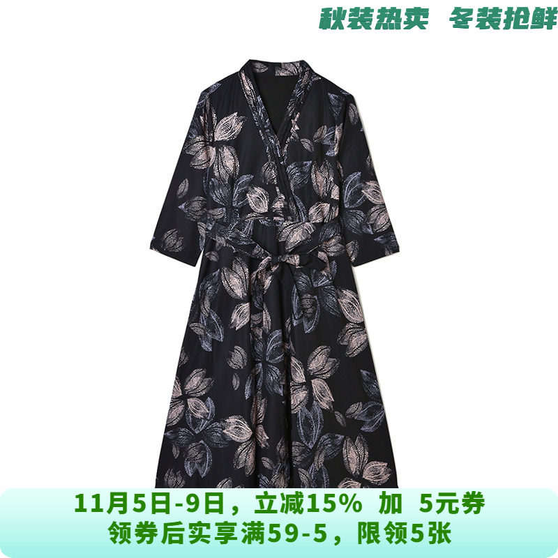 QY0A0025复古优雅中裙七分袖裙子连衣裙女8.20秋