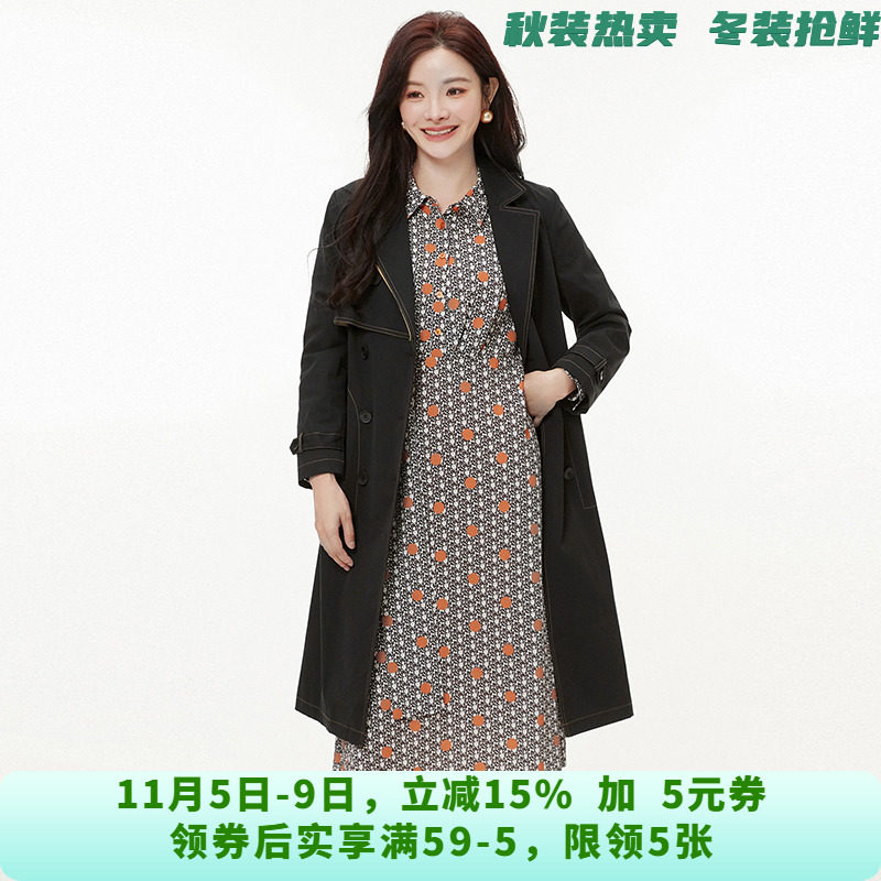 LR0J0021气质雅丹风加长款长袖风衣外套女8.31秋