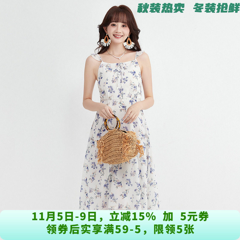 UW0A0086温柔气质美中长裙松紧腰裙子连衣裙女5.27夏