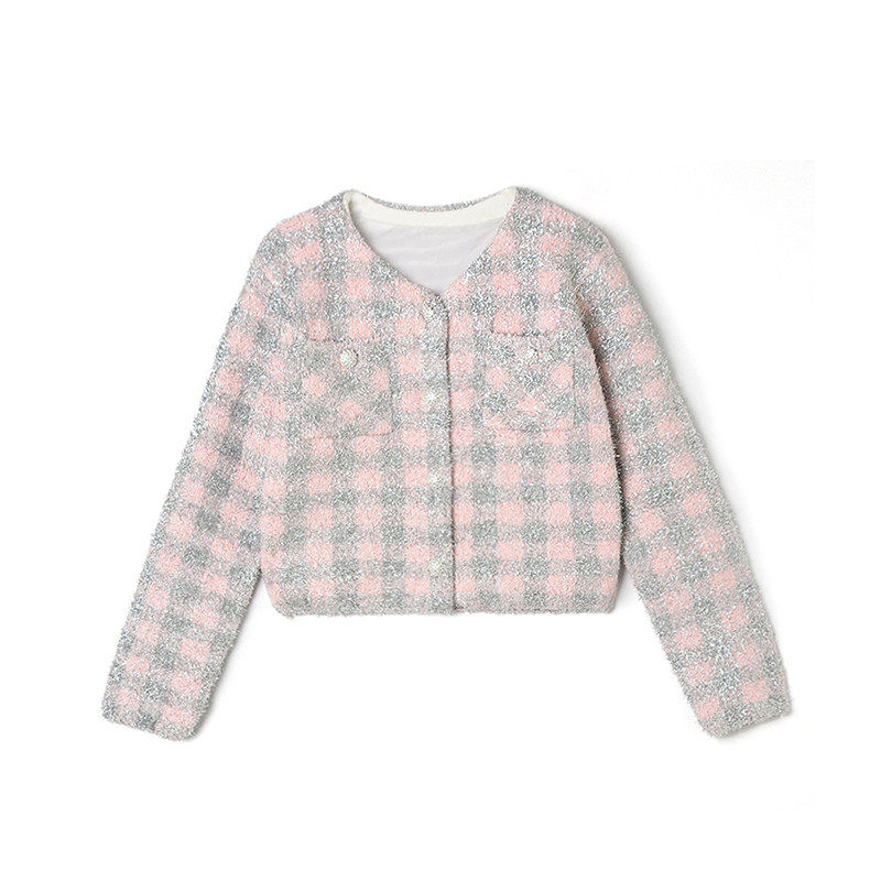 HG0K0003小香风格纹上衣单排扣短款外套女12.20冬