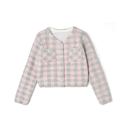 HG0K0003小香风格纹上衣单排扣短款外套女12.20冬