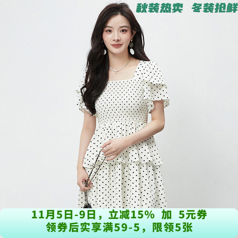 高端YJ0A0009松紧腰显瘦波点短裙连衣裙女6.14夏