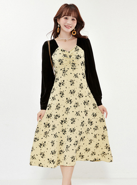 AM0A0014雅致印花中长裙高腰裙子连衣裙女7.19秋