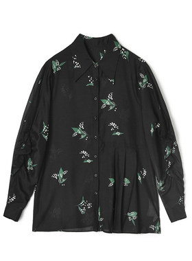 UN0D0011雅致印花中长款上衣百搭长袖衬衫女2.3春