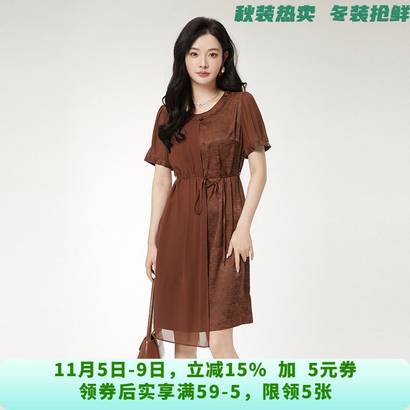 ZW0A0004复古优雅中裙套头短袖裙子连衣裙女5.8夏