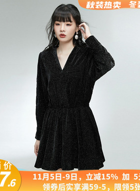 深圳南油NY0A0104细碎花楹长袖短裙连衣裙女8.26春