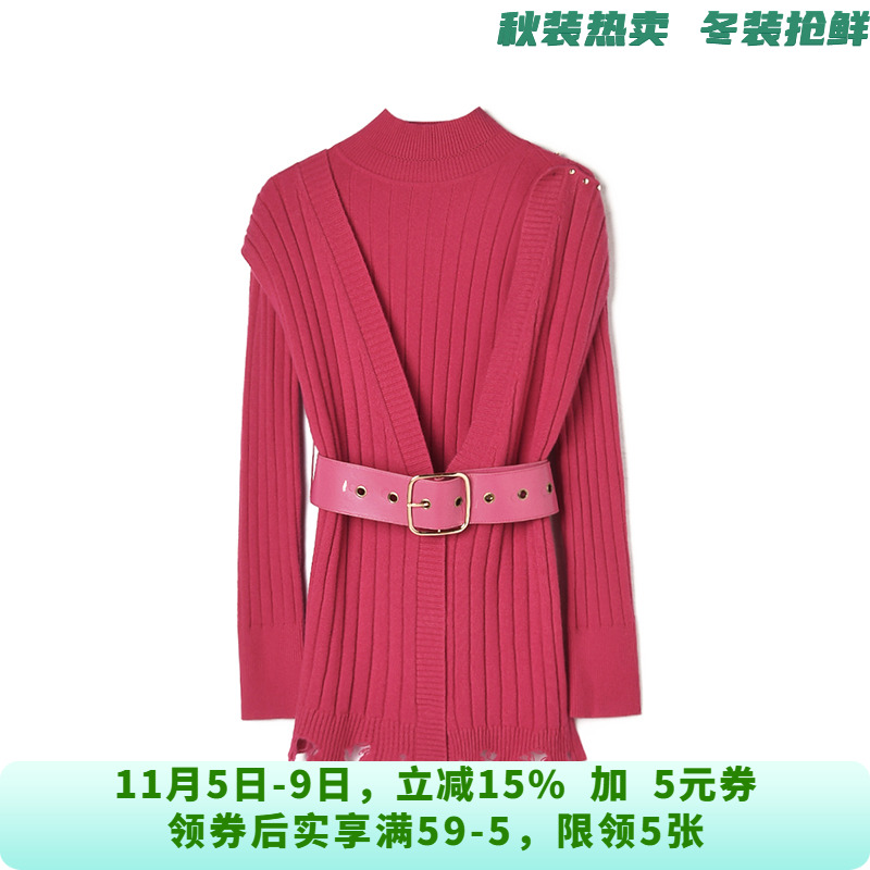 AO0E0001系腰带设计感上衣含绵羊毛针织衫女11.16冬