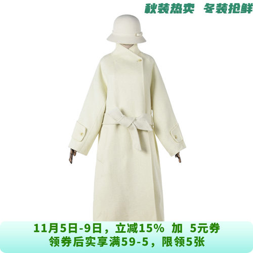 HE1E0061宽松加长款双面尼毛呢外套大衣女11.14冬