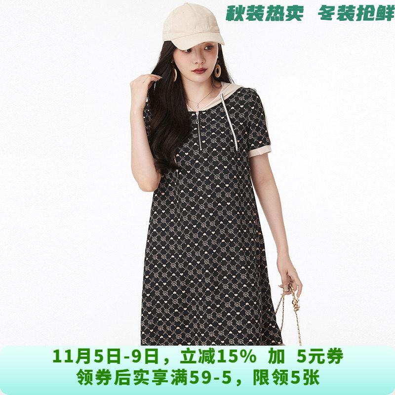 JP0A0015运动风中裙短袖连帽裙子连衣裙女2025夏