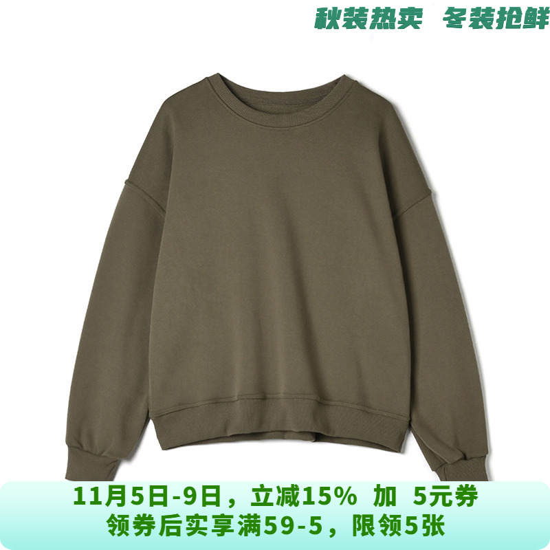 WY0L0009休闲百搭加绒上衣微弹长袖卫衣女10.21冬