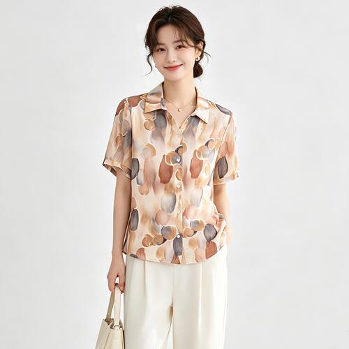 GZ0D0002圆圈时尚印花休闲宽松上衣衬衫女5.15夏