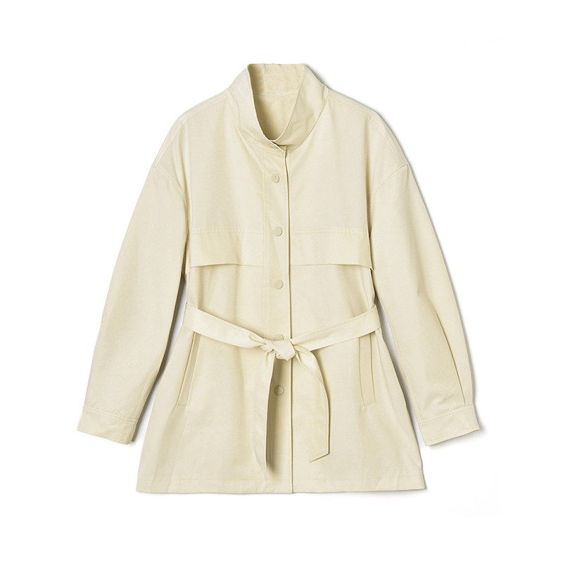 HN0J0004高级气质感中长款九分袖风衣外套女4.4春